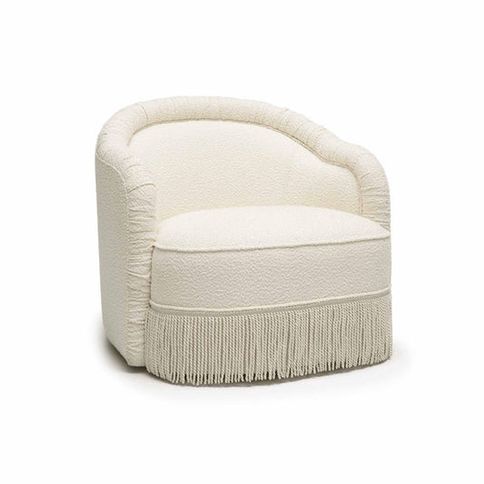 Cream Boucle Tassel Lounge Chair - Living Room World